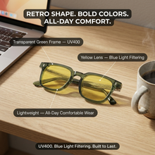 Litez Retro Square Blue Light Blocking Glasses — UV400, Transparent Frame, 5 Color Options
