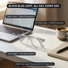 Litez Anti Blue Light Glasses — UV400, Full-Day Screen Protection, Clear Frame