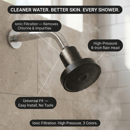 Shower Head Filter — High-Pressure, 6-Inch, Ionic Filtration, 3 Finishes