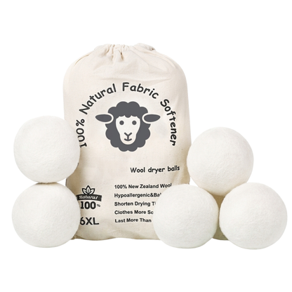 XL Wool Dryer Balls — 100% New Zealand Wool, Chemical-Free, 6-Pack
