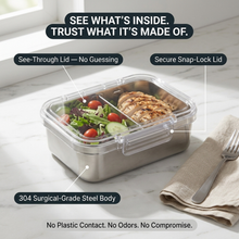 Stainless Steel Food Container — Plastic-Free, Clear See-Through Lid