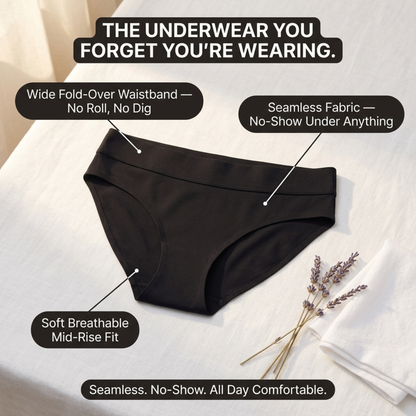 Women's Seamless Mid-Rise Bikini — No-Show, Fold-Over Waistband