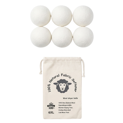 XL Wool Dryer Balls — 100% New Zealand Wool, Chemical-Free, 6-Pack
