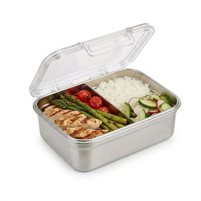 Stainless Steel Food Container — Plastic-Free, Clear See-Through Lid