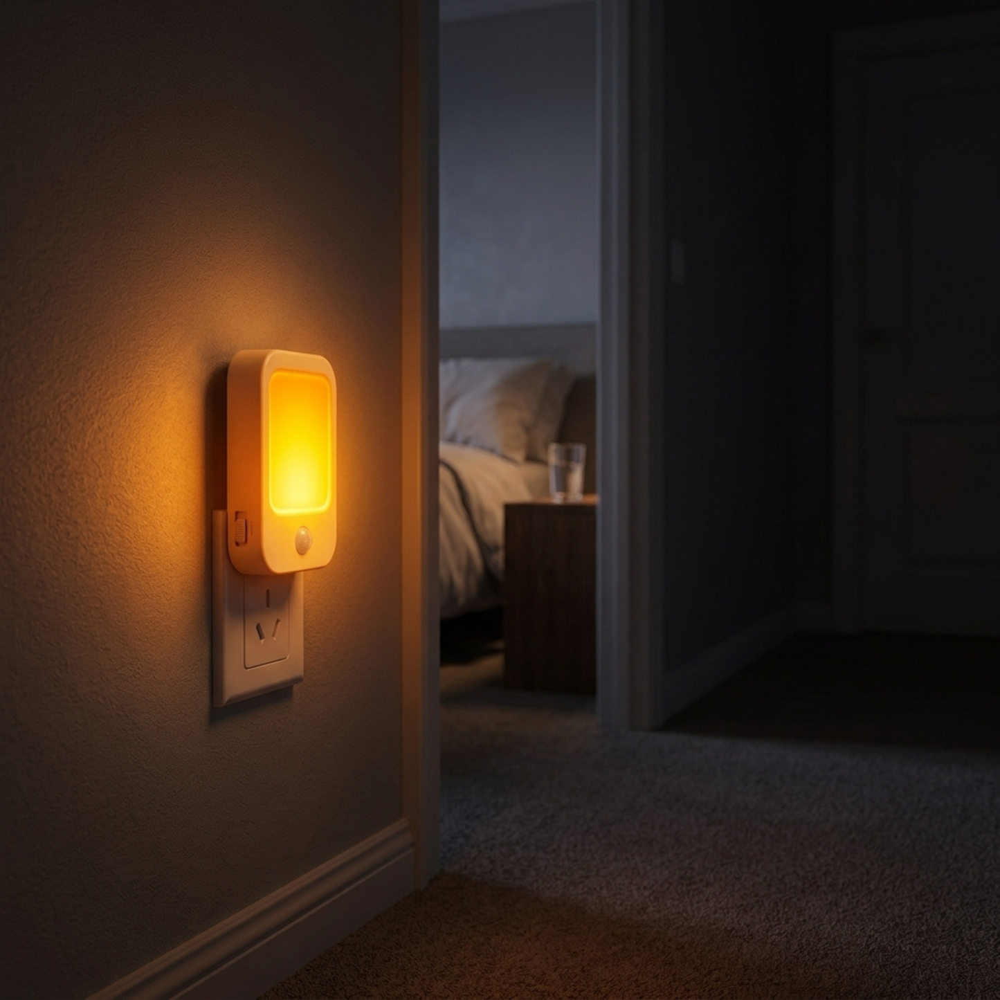 Motion Sensor Amber Night Light — Zero Blue Light, 1600K, Auto On/Off, Plug-In