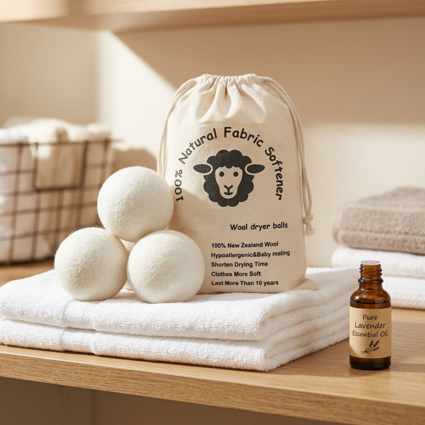 XL Wool Dryer Balls — 100% New Zealand Wool, Chemical-Free, 6-Pack