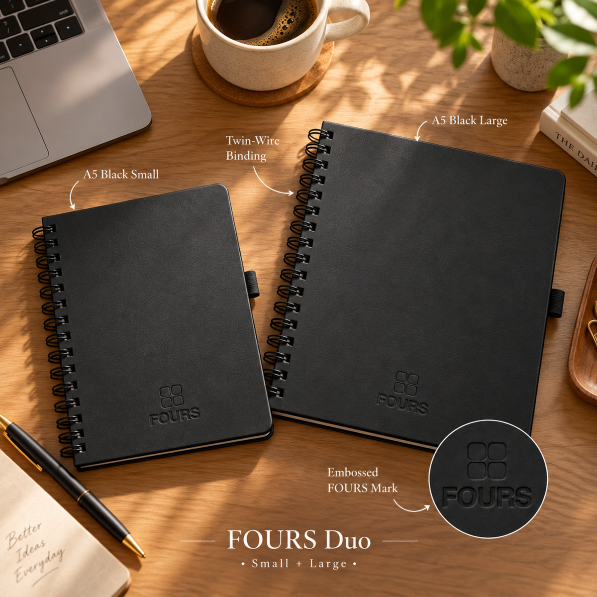 FOURS Notebooks — A5 Daily, A6 Pocket & Duo Bundle
