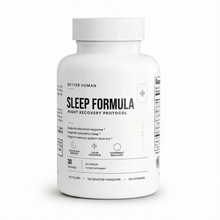 A white plastic bottle of Better Human Sleep Formula Night Recovery Protocol dietary supplement, shown on a clean white background.