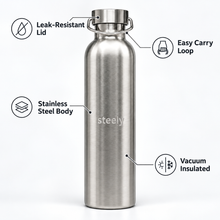 Steely Vacuum Flask — Stainless-steel construction, Bare Steel Interior, 500ml & 1000ml