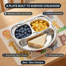 Kids Divided Plate — BPA-Free, Stainless Steel, Drop-Proof, 3 Sections