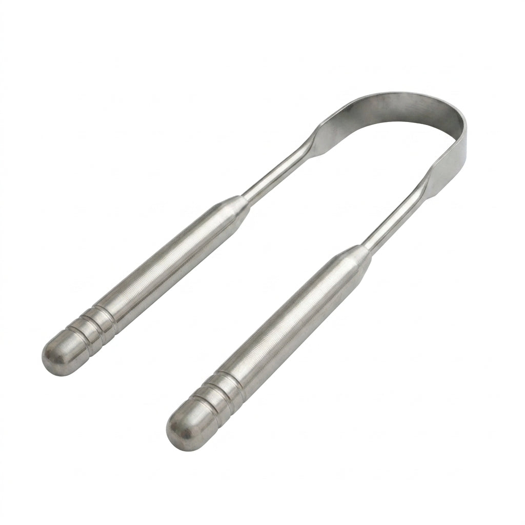 A stainless steel U-shaped tool with two cylindrical handles, shown on a plain white background.