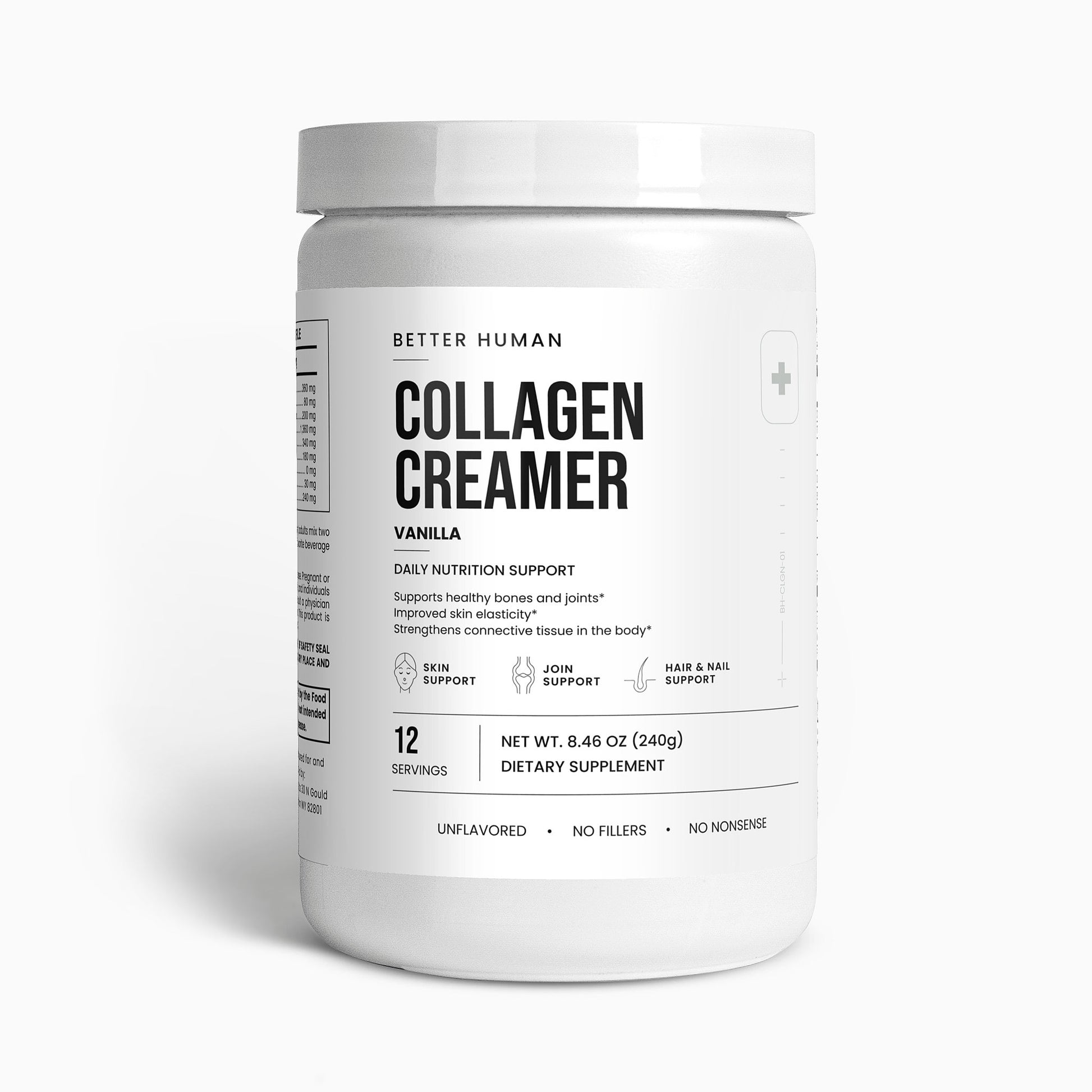 Grass-Fed Collagen Creamer — Vanilla, front view product photo on a white background.