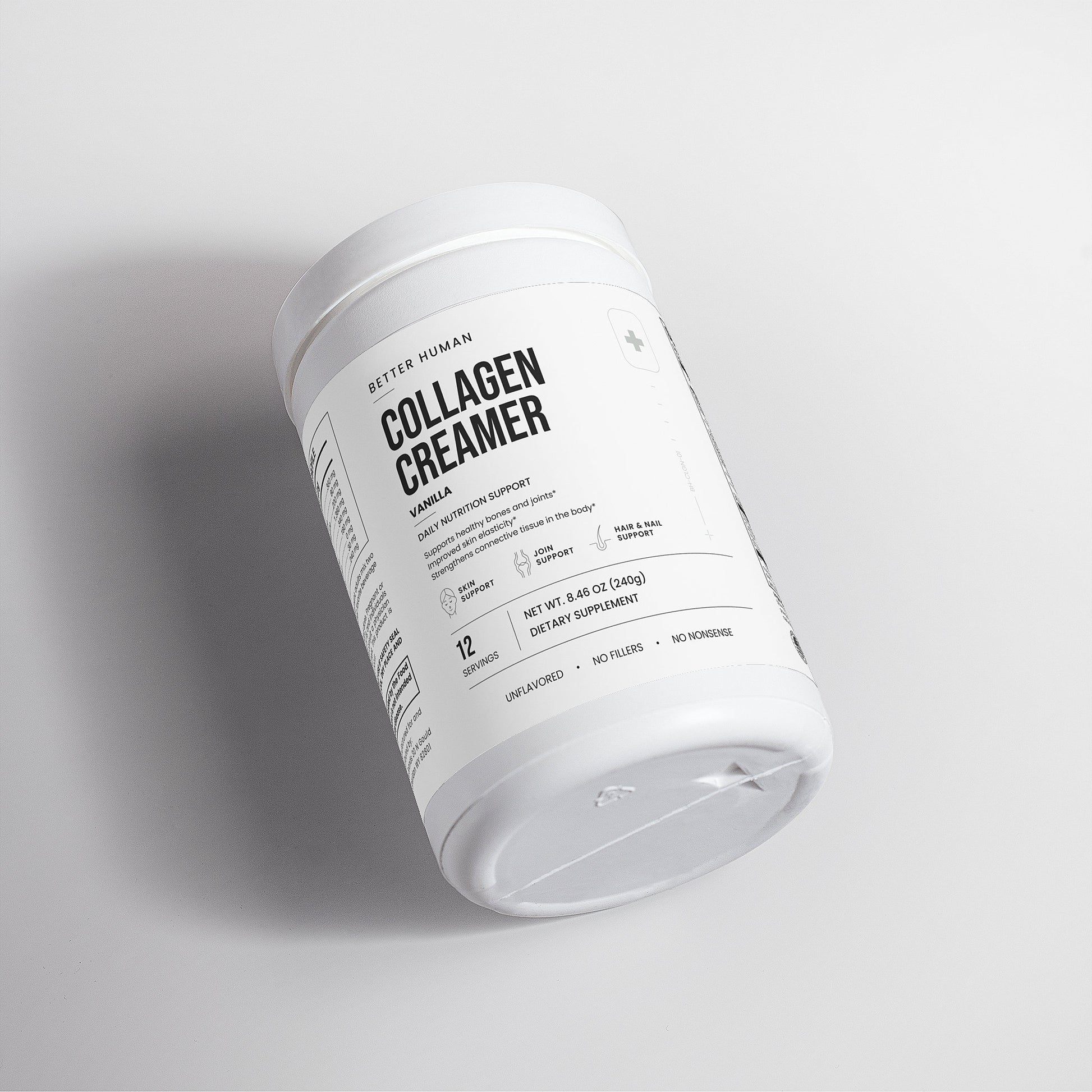Grass-Fed Collagen Creamer — Vanilla, back label product photo on a white background.