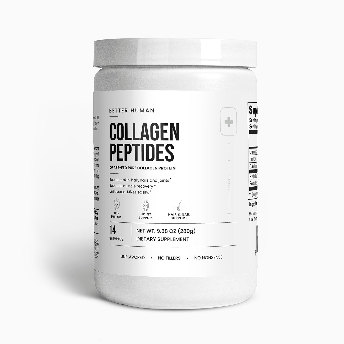 Grass-Fed Collagen Peptides — Unflavored, side view product photo on a white background.