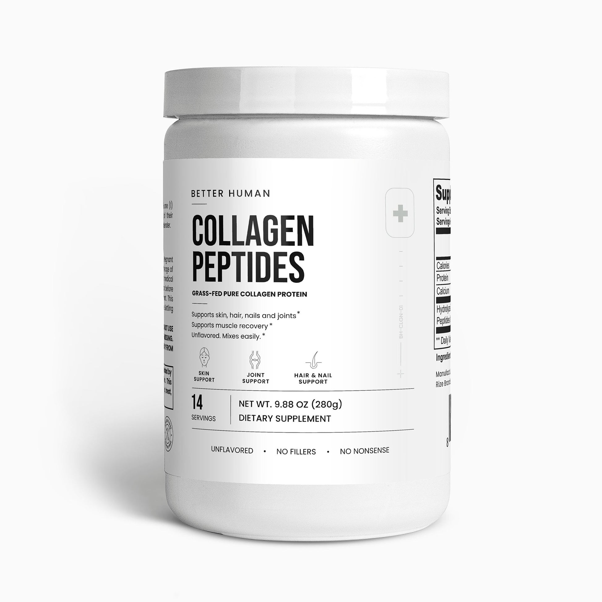 Grass-Fed Collagen Peptides — Unflavored, side view product photo on a white background.