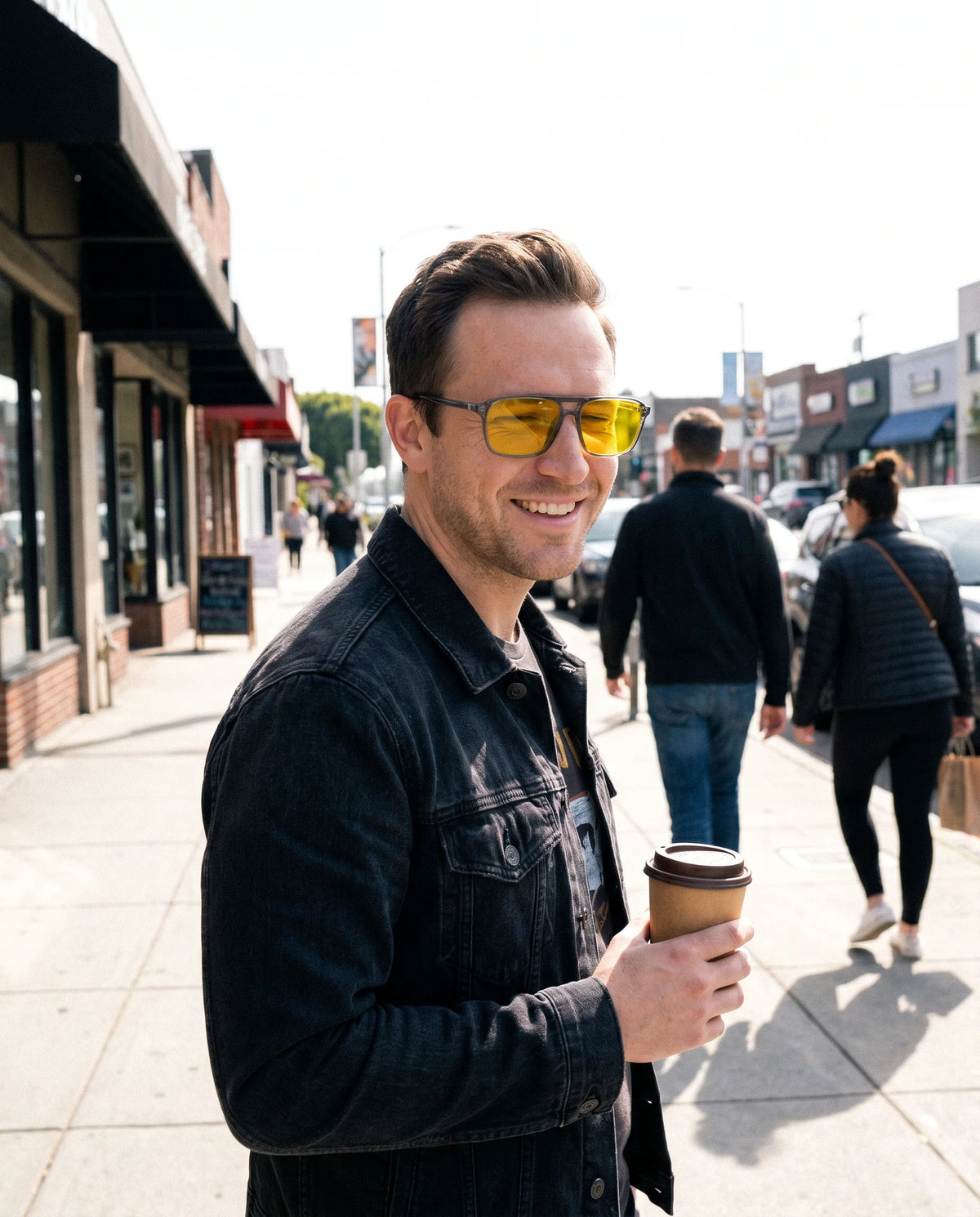 Screen glasses inside. Sunglasses outside. Same pair