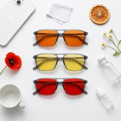 Blue Light Blocking Glasses — Atlas, full set shown together with all 3 lenses, alternate angle.