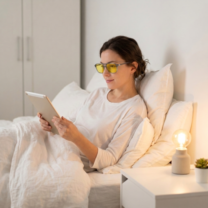Blue Light Blocking Glasses — Atlas, Yellow Lens, product photo on a white background, front view.