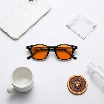 Blue Light Blocking Glasses — Dawn, Orange Lens, back view product photo on a white background.