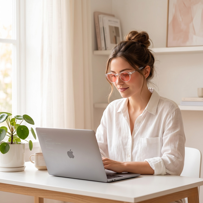 Blue Light Blocking Glasses — Lite, Orange Lens, lifestyle photo showing the product in use.