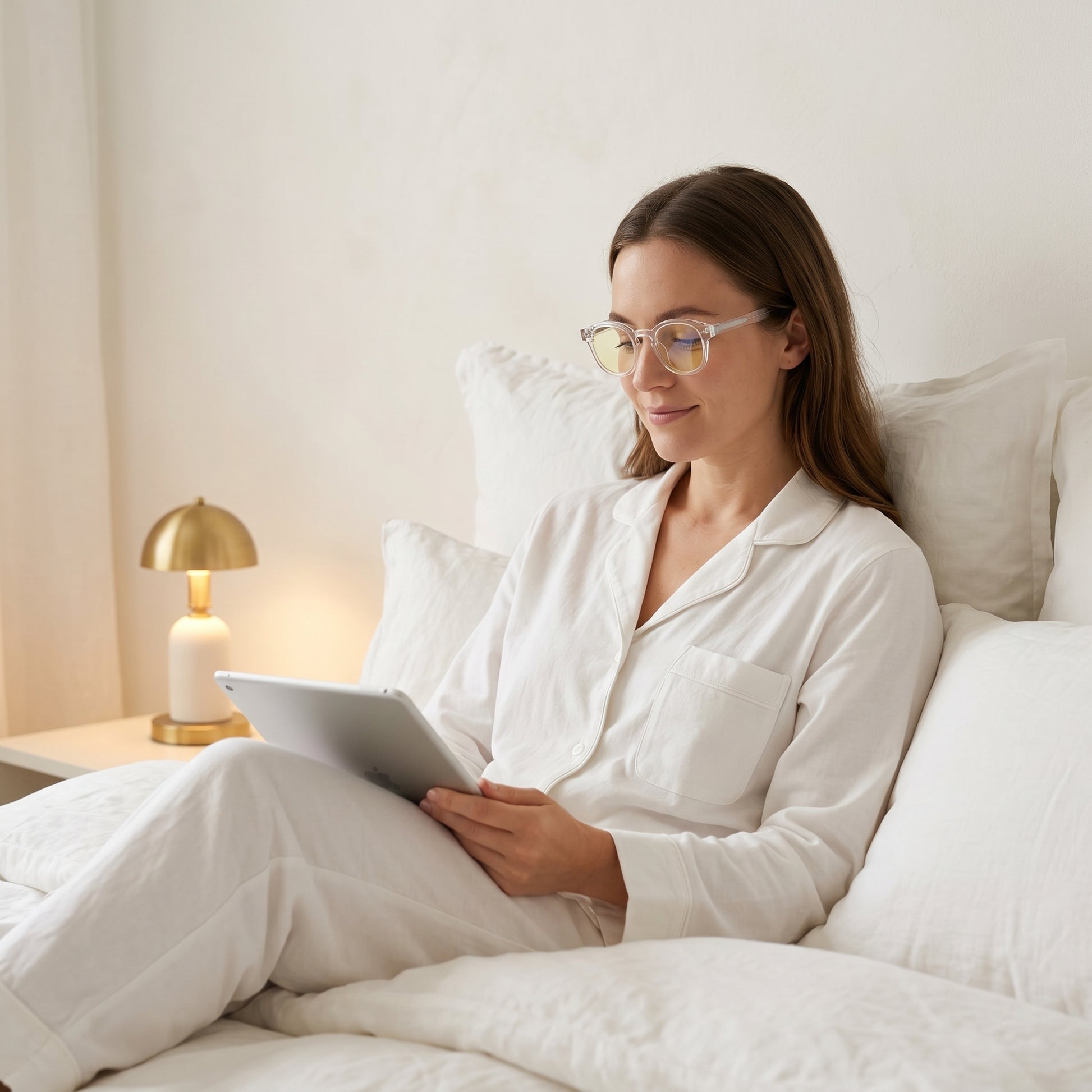 Blue Light Blocking Glasses — Lite, Yellow Lens, lifestyle photo showing the product in use.