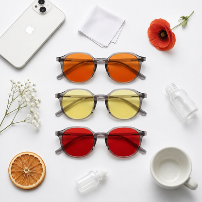 Blue Light Blocking Glasses — Luna, Bundle with all 3 lenses shown together.