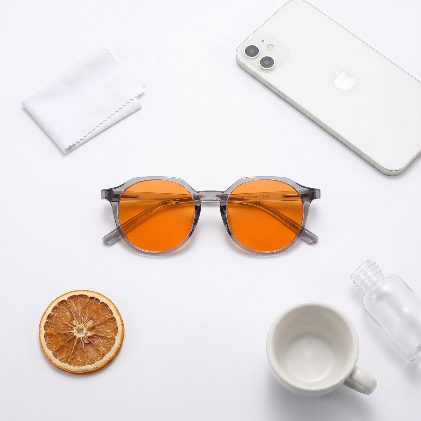 Blue Light Blocking Glasses — Luna, Orange Lens, product photo on a white background.