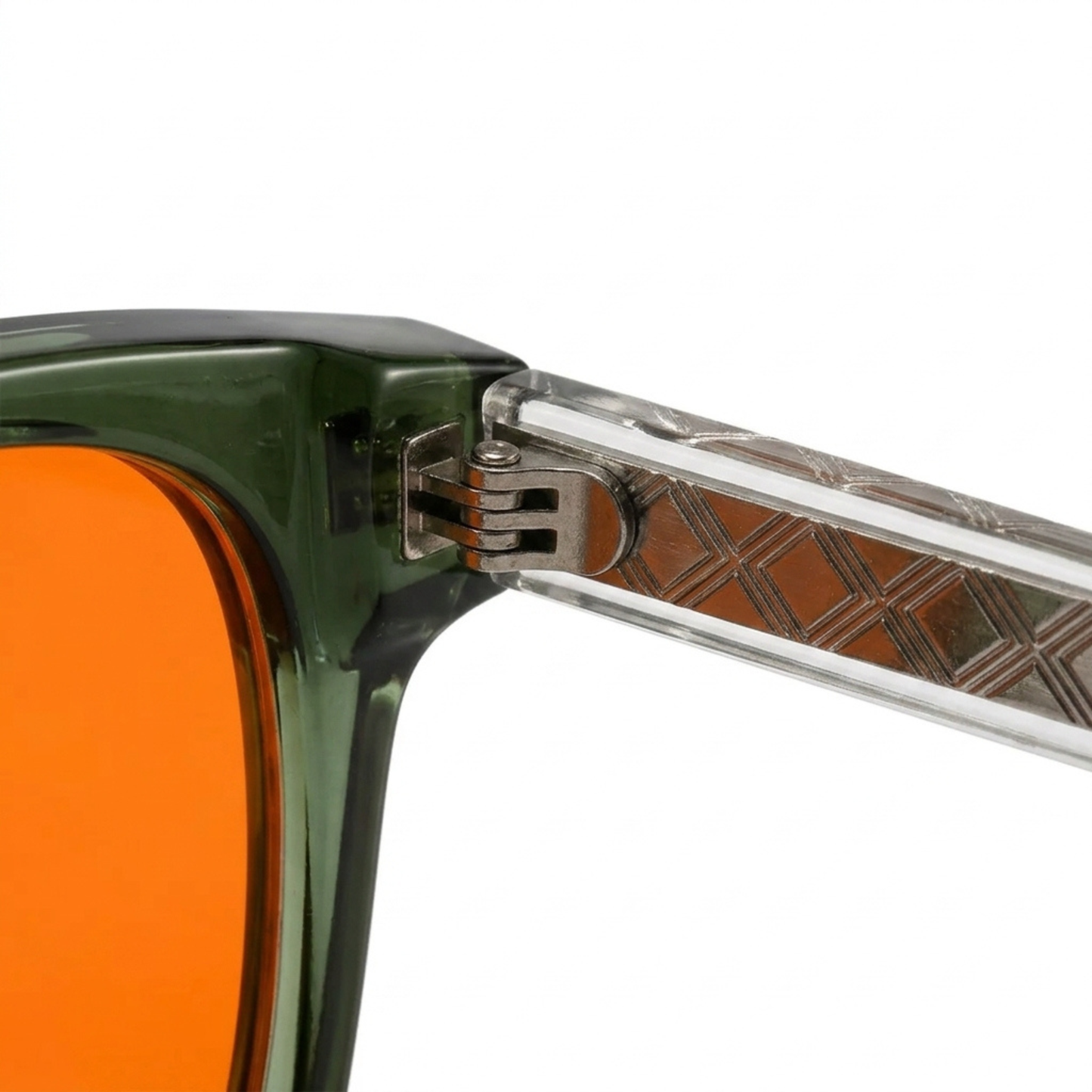 Litez Retro Green Blue Light Blocking Glasses — feature highlight showing the 3-lens system details.