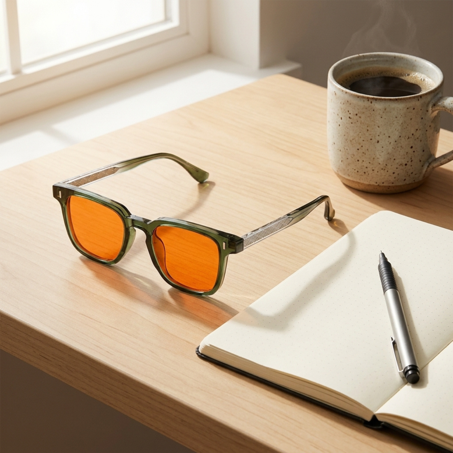 Litez Retro Green Blue Light Blocking Glasses — Transparent Green frame, front view product photo on a white background.