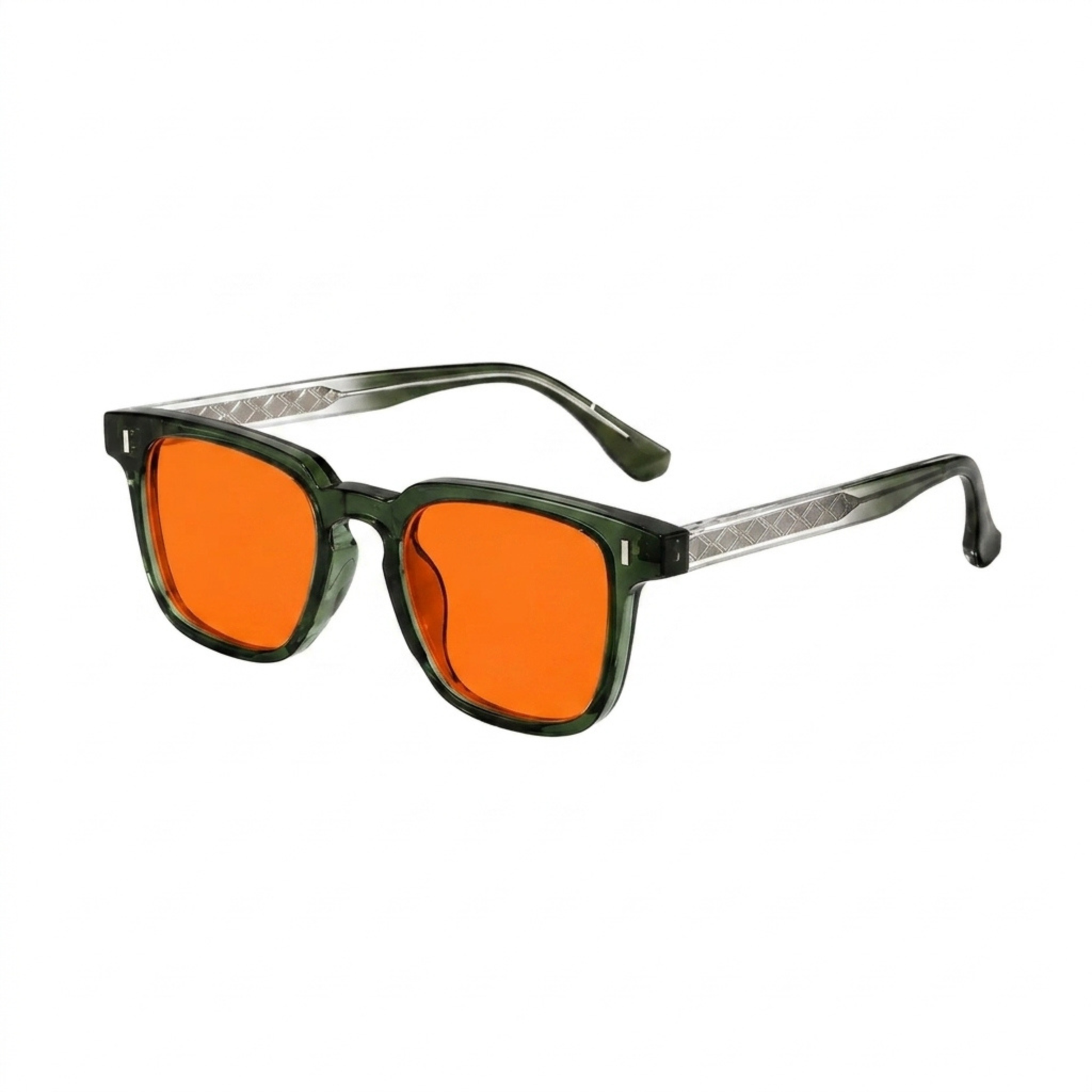 Litez Retro Green Blue Light Blocking Glasses — Transparent Green frame with Orange lens, product photo on a white background.
