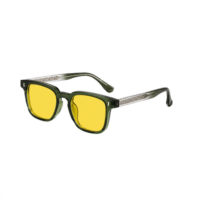 Litez Retro Green Blue Light Blocking Glasses — Transparent Green frame with Yellow lens, product photo on a white background.