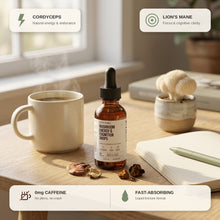 Mushroom Energy & Cognition Drops, feature highlight showing key benefits.