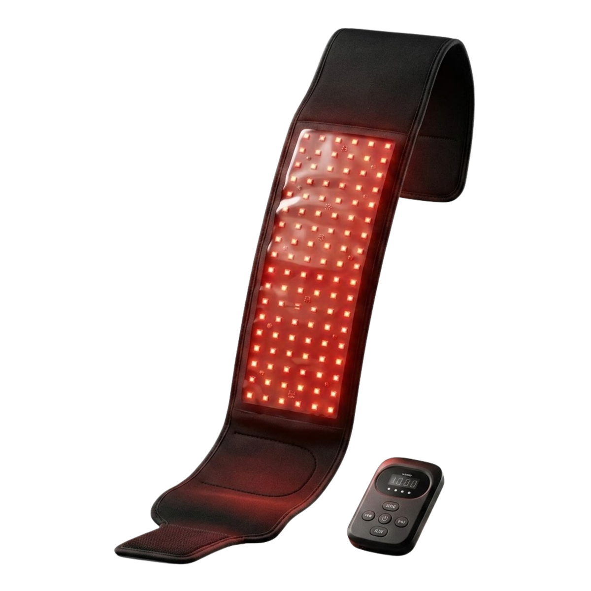 Red light therapy belt with 315 LEDs on a white background