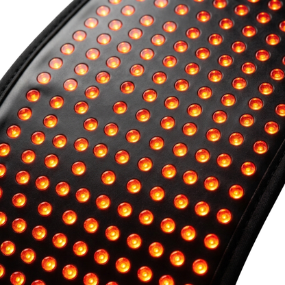 Close-up view of illuminated red LEDs on a therapy belt