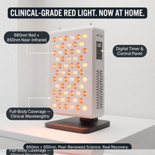 Red light therapy panel shown in an at-home wellness lifestyle setting