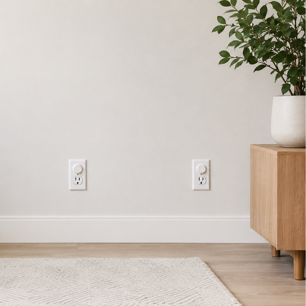 Round Outlet Covers — lifestyle photo showing the cover installed in a home outlet.