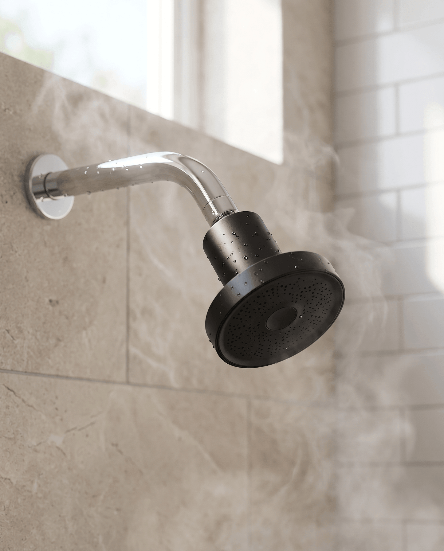 Shower Head Filter, Black finish, lifestyle photo showing the product in use.