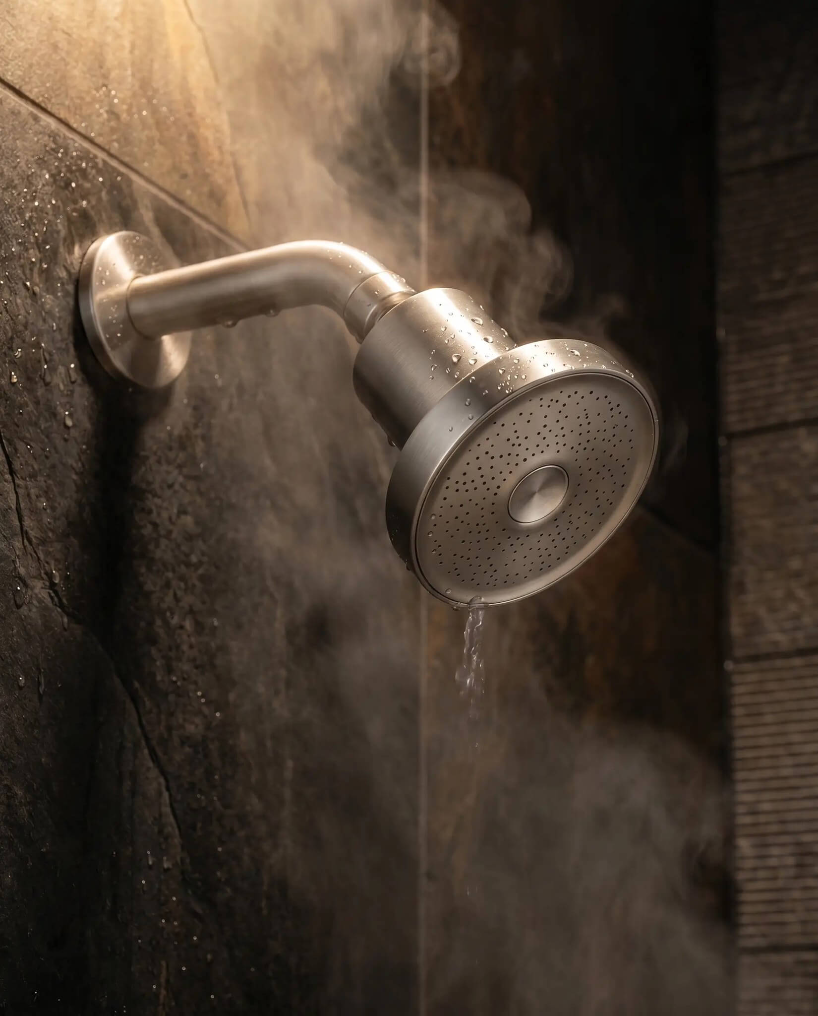 Shower Head Filter, Chrome finish, lifestyle photo showing the product in use.