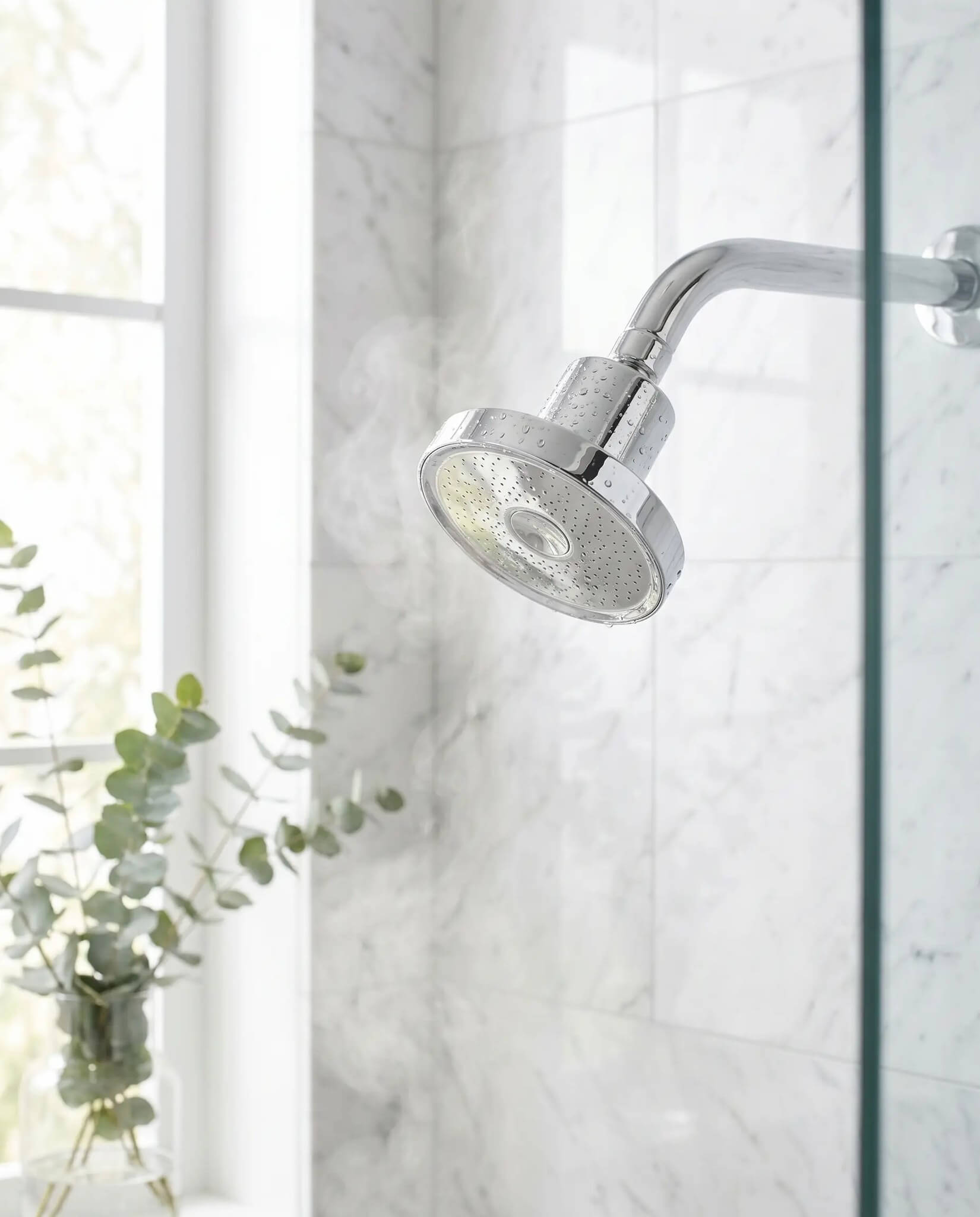 Shower Head Filter, Silver finish, lifestyle photo showing the product in use.