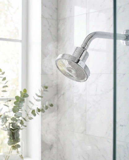 Shower Head Filter, Silver finish, lifestyle photo showing the product in use.
