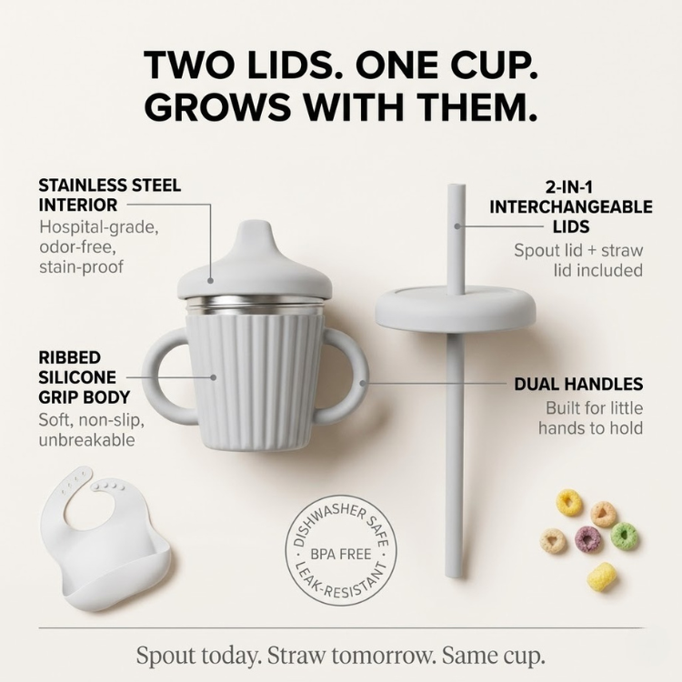 Silicone Sippy Cup — Cloud White, product photo on a white background.