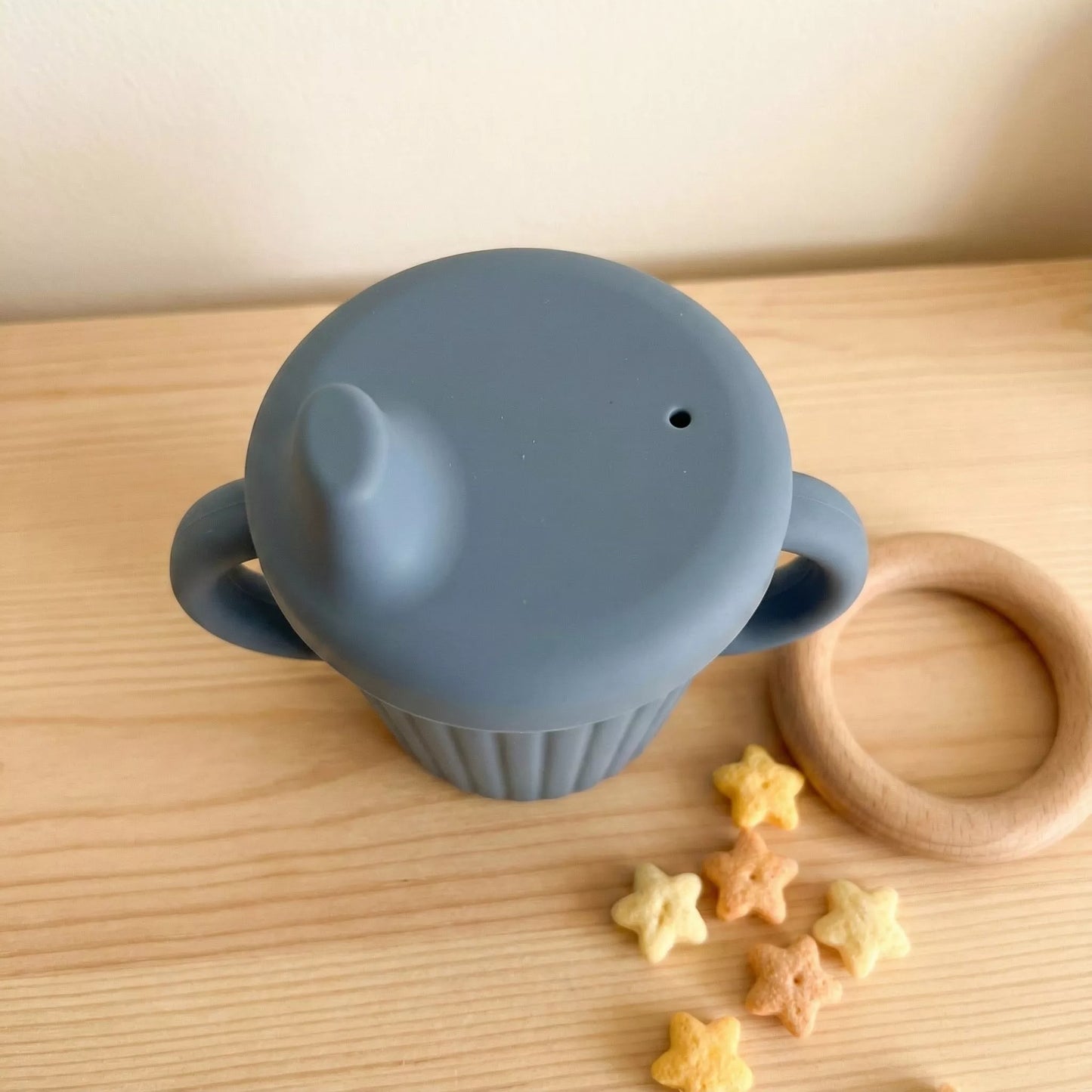 Silicone Sippy Cup — Ocean Blue, product photo on a white background, front view.