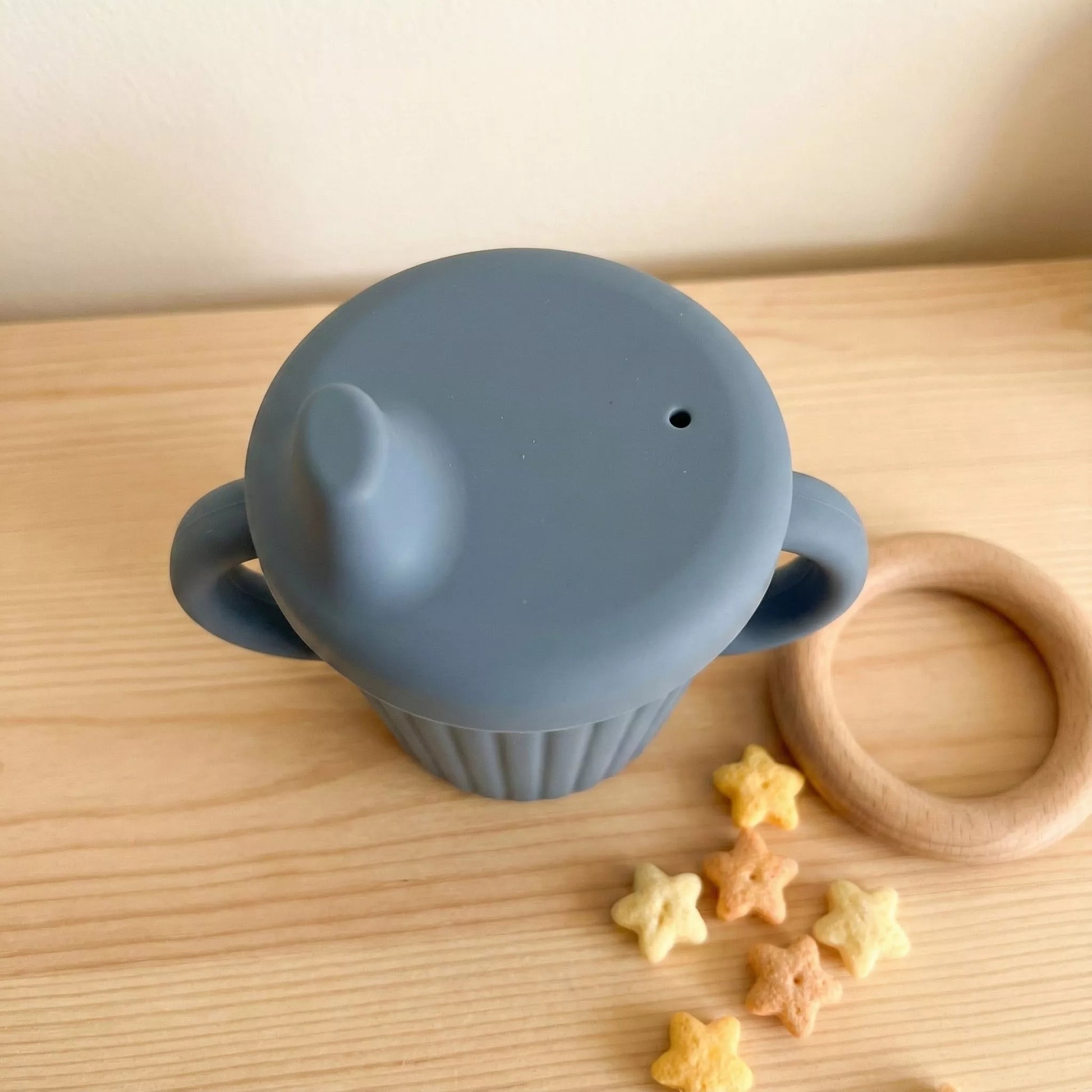 Silicone Sippy Cup — Ocean Blue, product photo on a white background, front view.