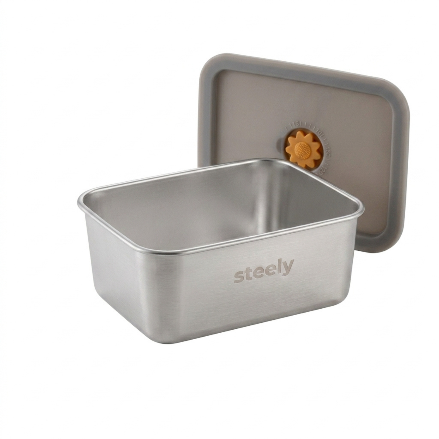Stainless Steel Meal Prep Container, shown open, displaying the interior.