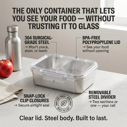 Stainless Steel Food Container — feature highlight showing key product details.