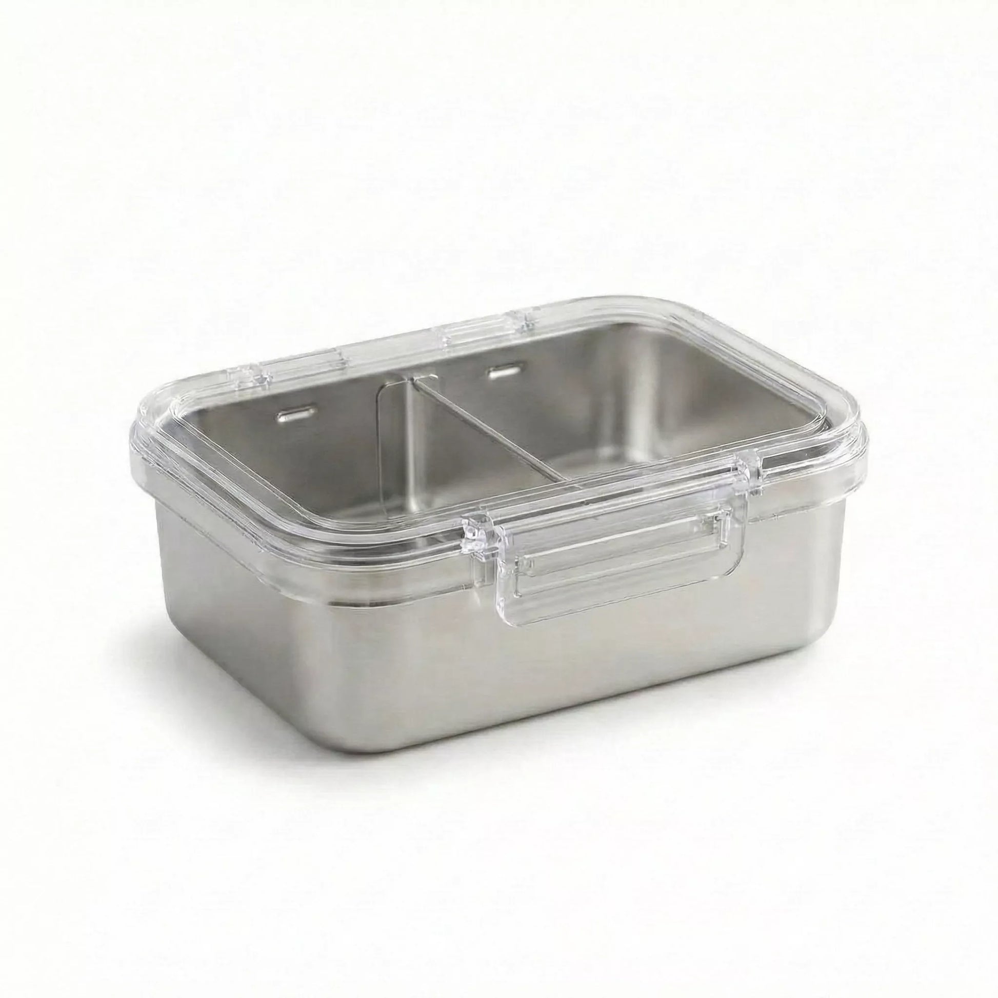 Stainless Steel Food Container — clear see-through lid, product photo on a white background.
