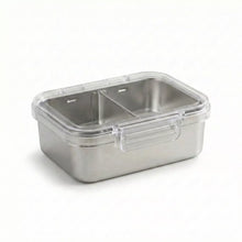 Stainless Steel Food Container — clear see-through lid, product photo on a white background.