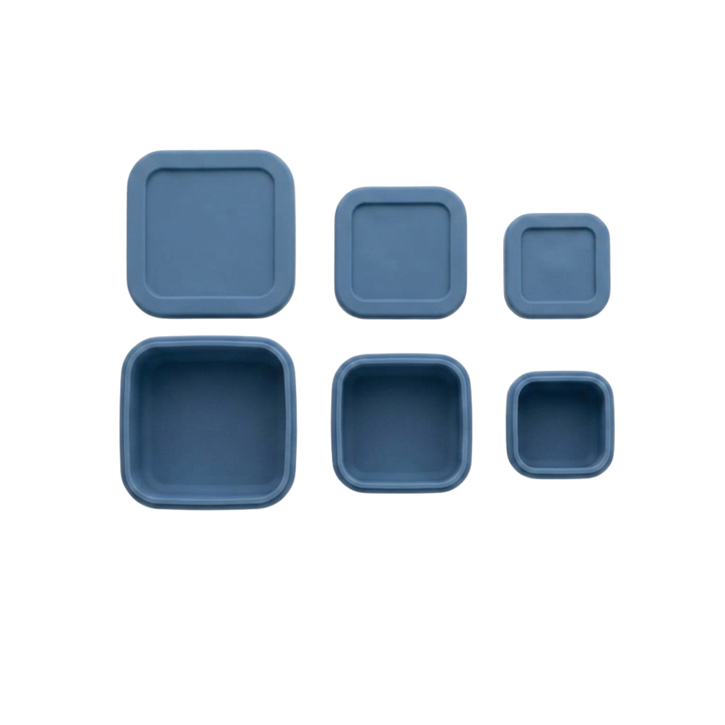 Silicone Food Storage Container, Bite configuration, Ocean Blue, product photo on a white background.
