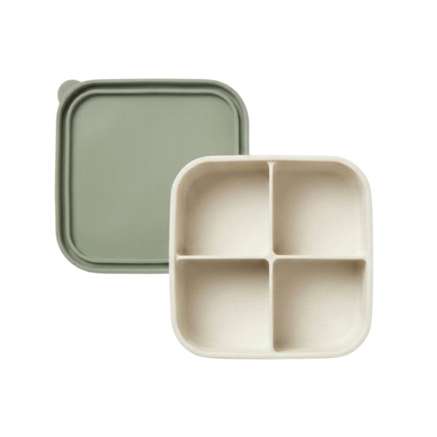 Silicone Food Storage Container, Cube configuration, Cloud White, product photo on a white background.