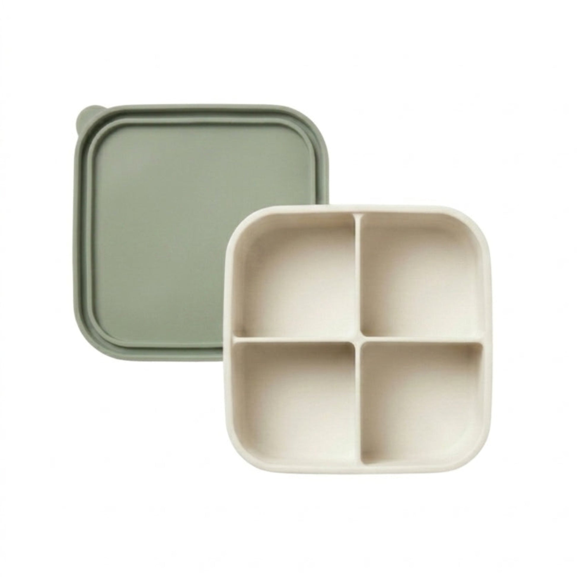Silicone Food Storage Container, Cube configuration, Cloud White, product photo on a white background.